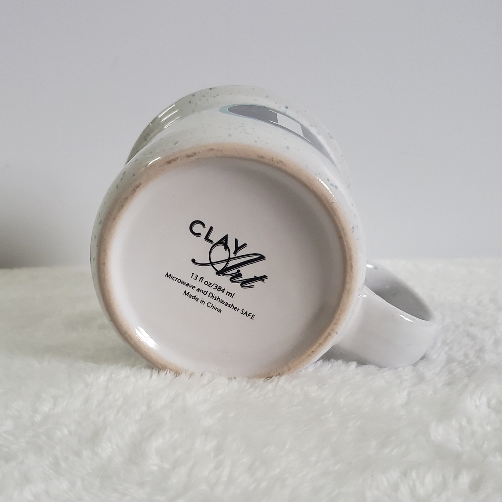 Clay Art Monogrammed I White Light Blue Teal Coffee Cup Mug 13 Oz - Picture 7 of 9